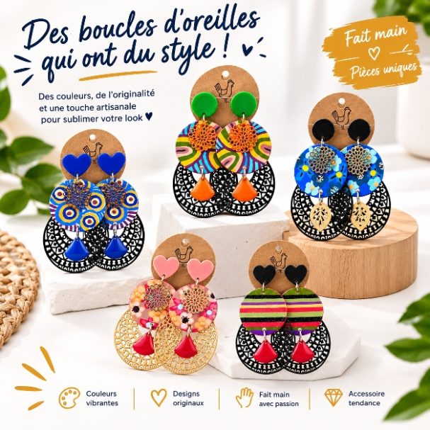 Publication réseaux boucles d'oreilles poule d'oh modèle nioki